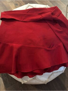 Zara Red Ruffle-Hem Skater Skirt